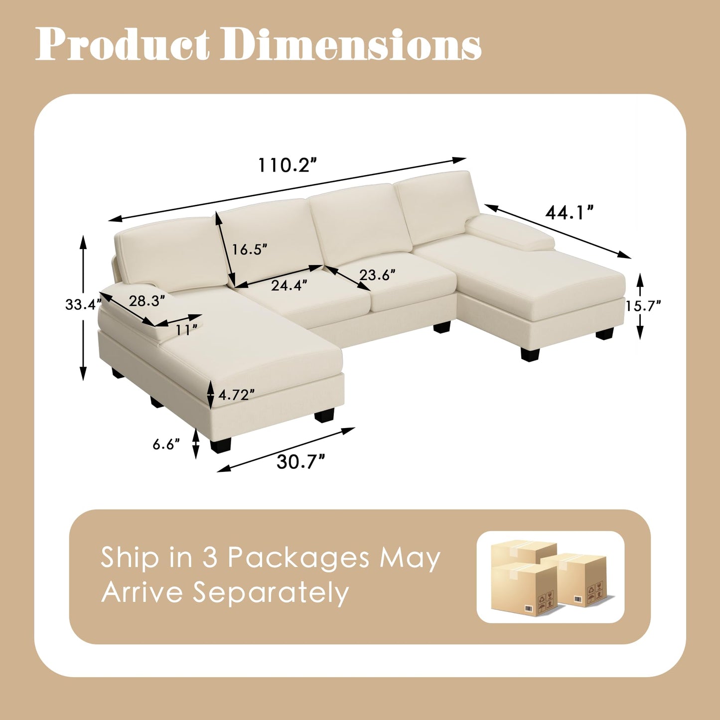 Convertible Sectional Sofa Couch, 4 Seat Sofa Set for Living Room