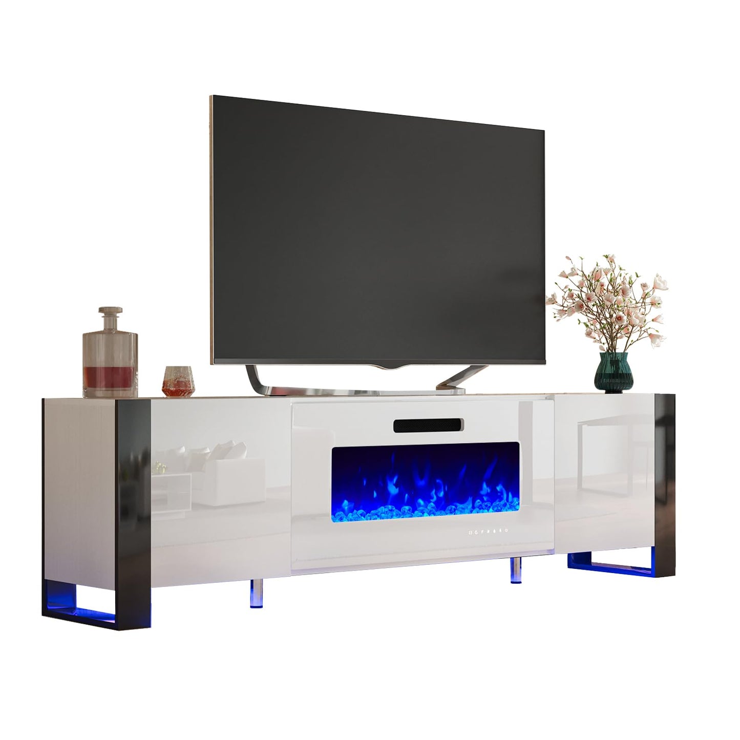 Fireplace TV Stand with 36" Fireplace, 70" Modern High Gloss Entertainment Center