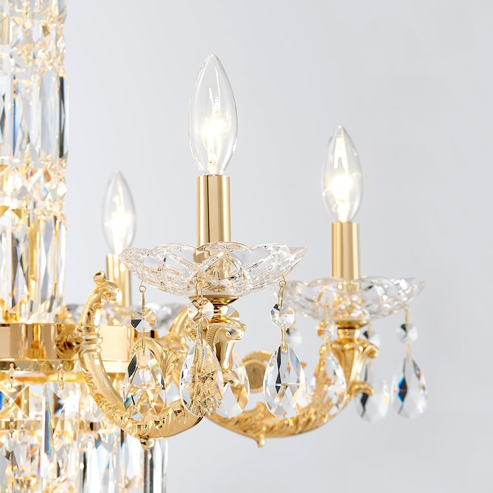 Gold Crystal Contemporary Chandelier, 2-Tier for High Ceiling