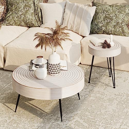 2-Piece Modern Farmhouse Coffee, Nesting Natural Finish