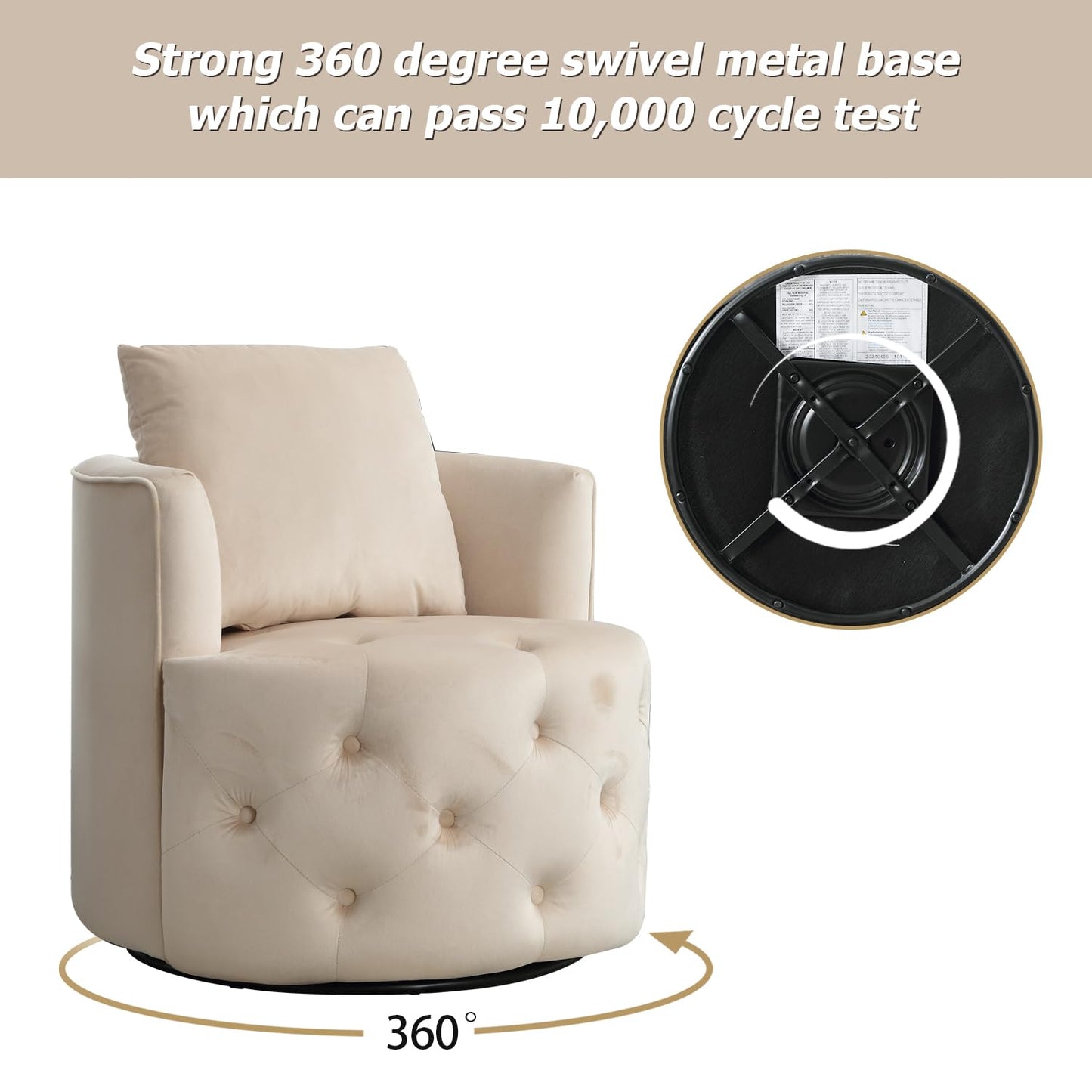 Swivel Barrel Chair with Velvet Fabric with Plump Pillow