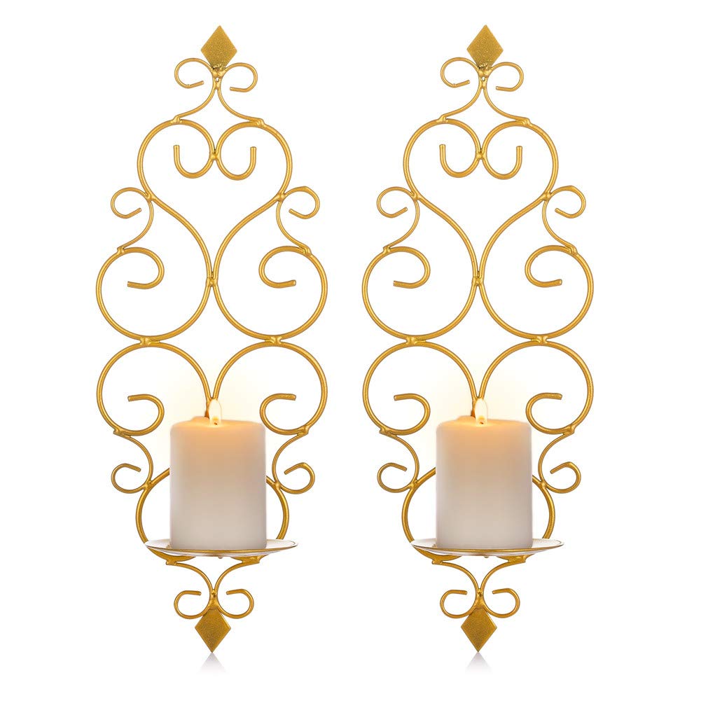 Candle Sconces Wall Decor Set of 2 Decorative Gold Wall Mounted