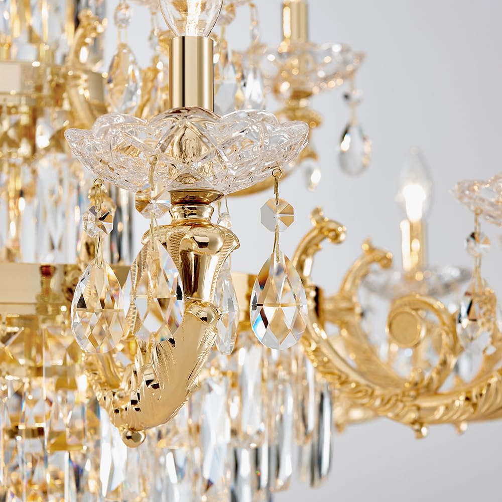 Gold Crystal Contemporary Chandelier, 2-Tier for High Ceiling