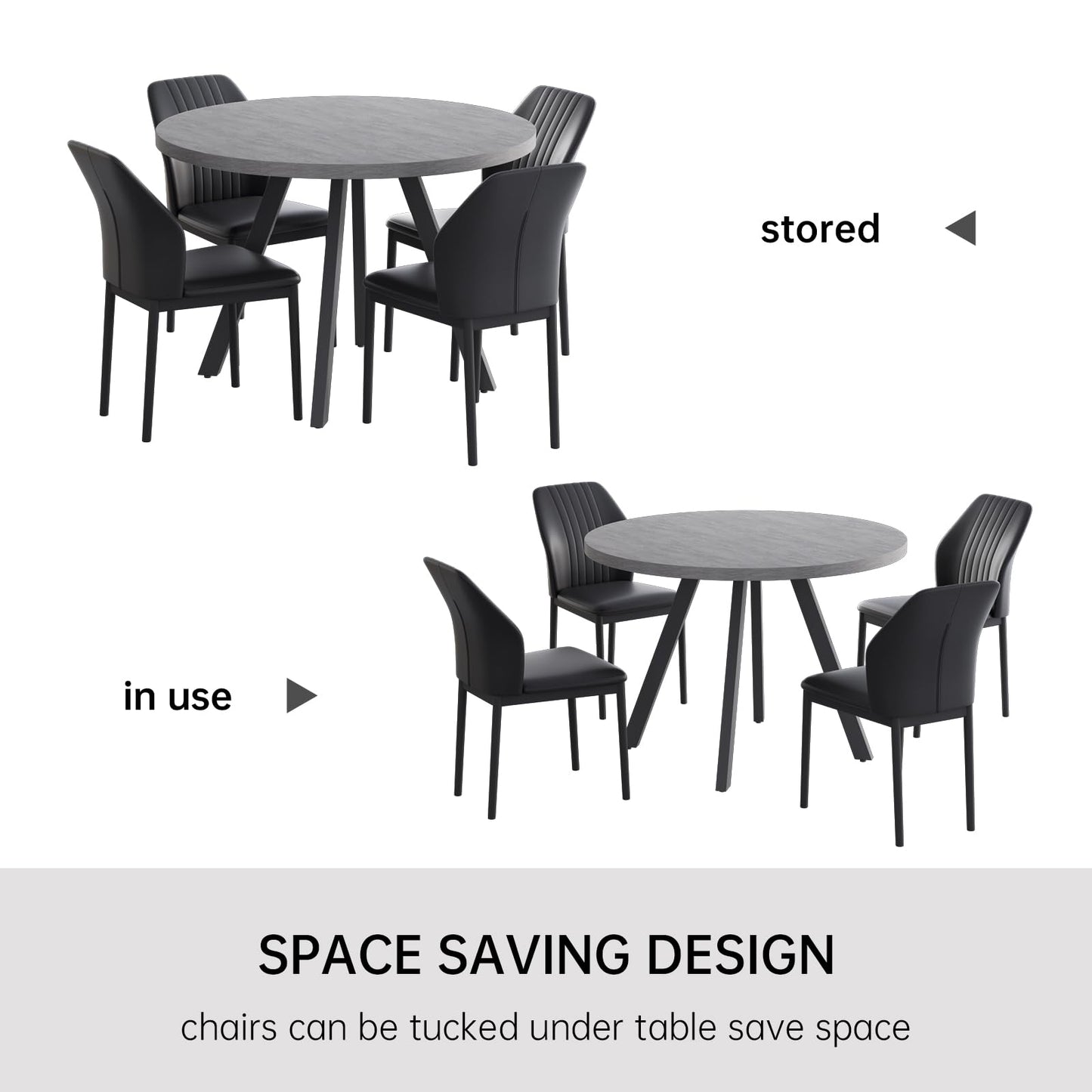 Round Dining Table Set for 4,  (Dining Table + 4 Black Chairs)