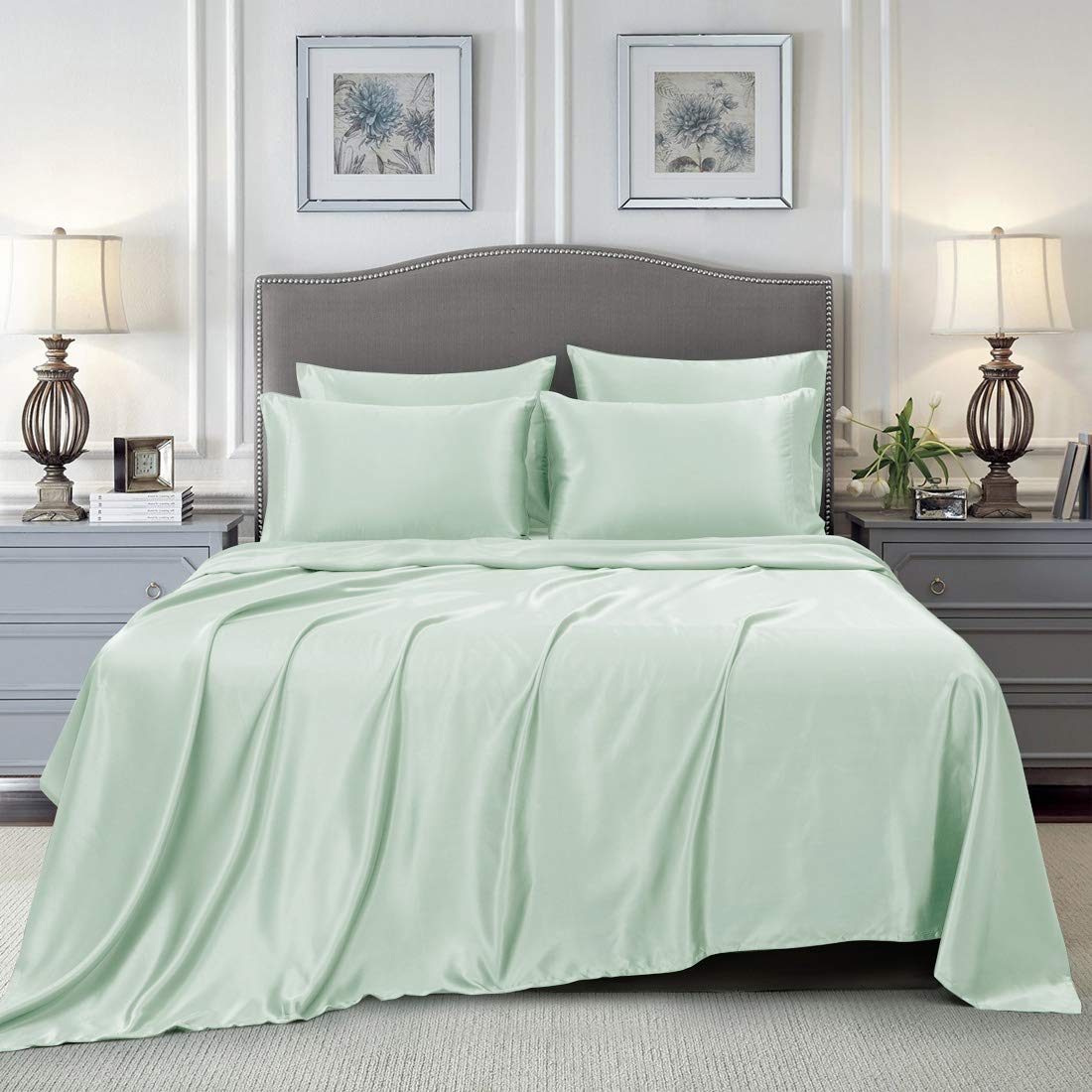 7pcs Satin Sheets Queen Size Bed Set Satin Sheet Set