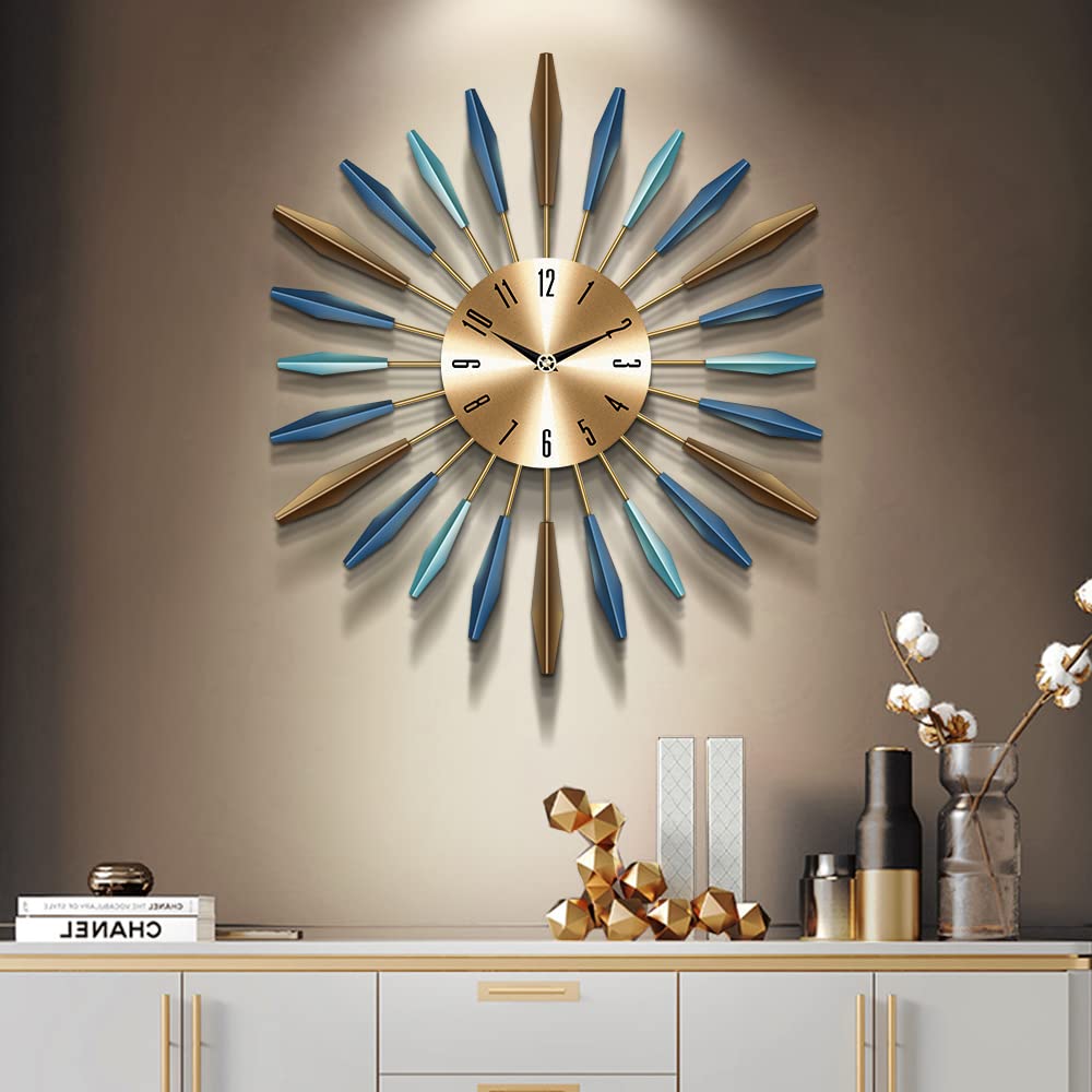 Large Wall Clock for Living Room Decor - Silent Battery Operated