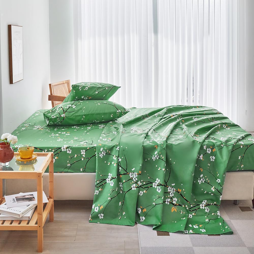 Teal Sheet Set 4 Pcs Queen Sheet Set Floral Print