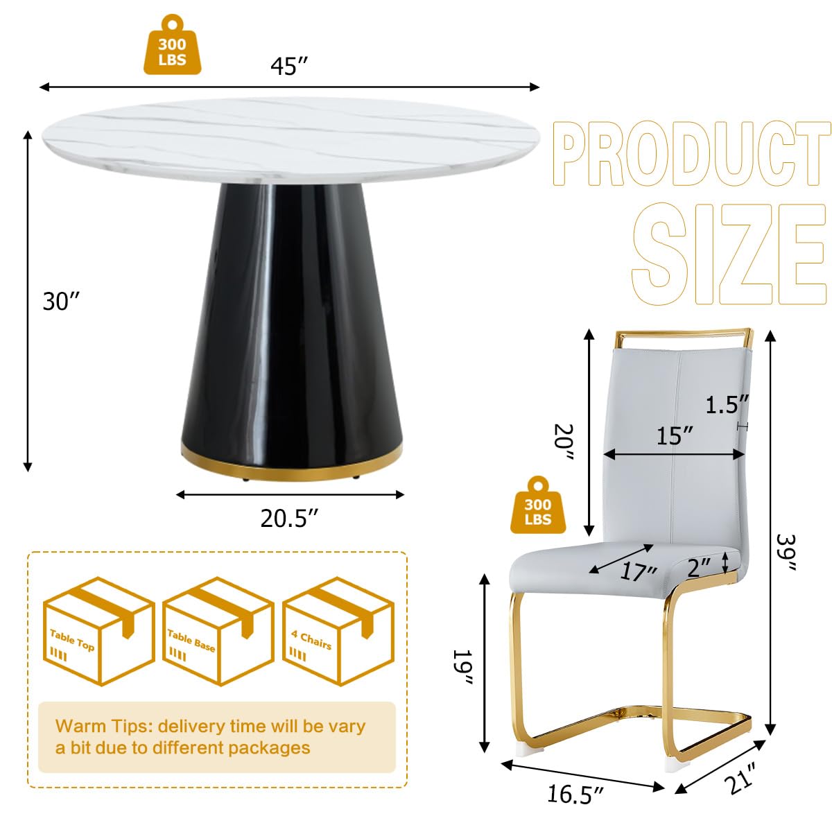 Round Dining Table Set for 6, 45''Round Wooden Dining Set