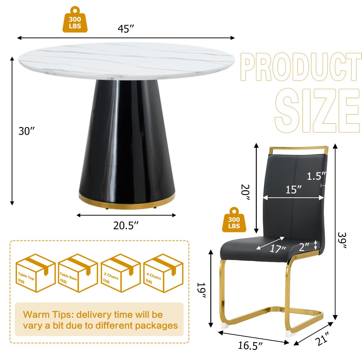 Round Dining Table Set for 6, 45''Round Wooden Dining Set