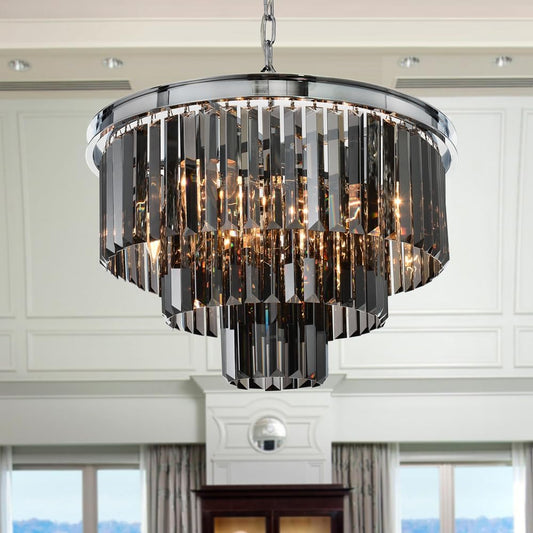 Luxury Smoke Crystal Chrome Chandelier, 8 Lights Pendant