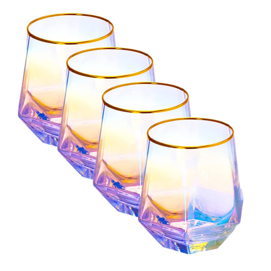 Wine Glasses Set Of 4,Diamond Stemless Wine Glasses