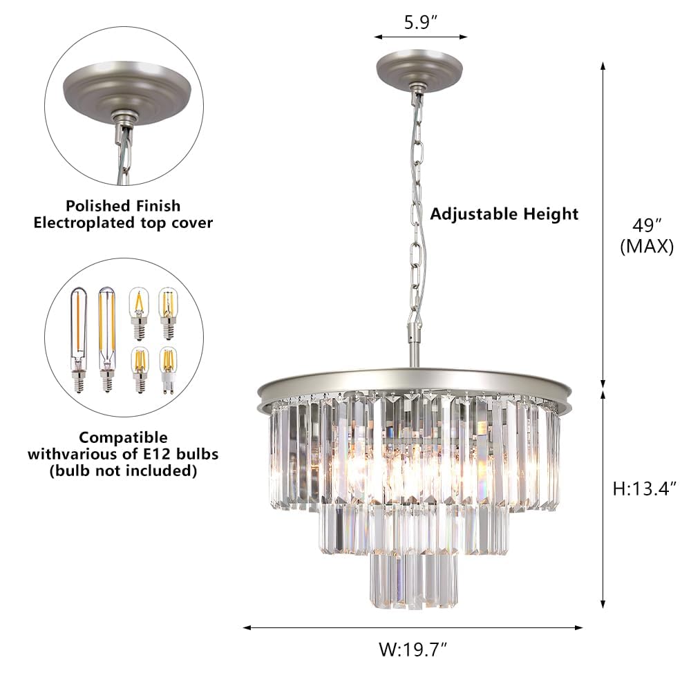 Luxury Smoke Crystal Chrome Chandelier, 8 Lights Pendant