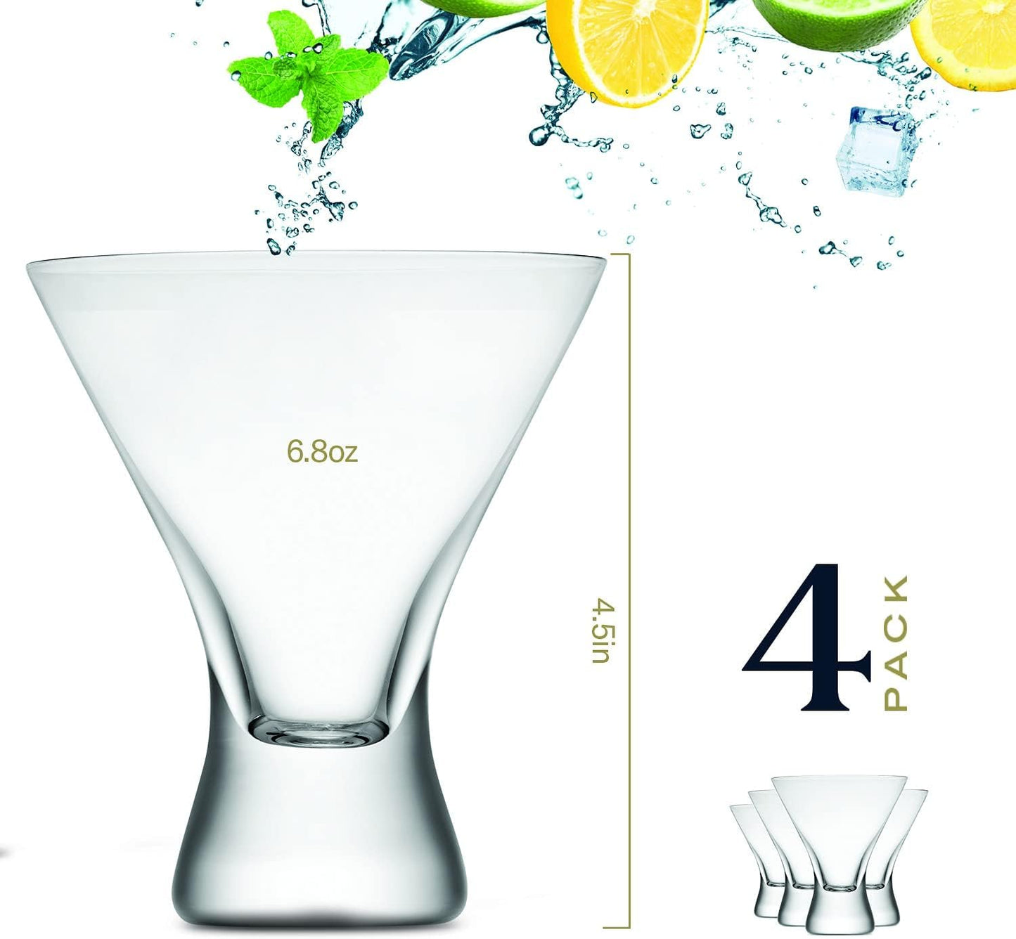 Martini Glasses | Stemless Cocktail Bar Set for Parties