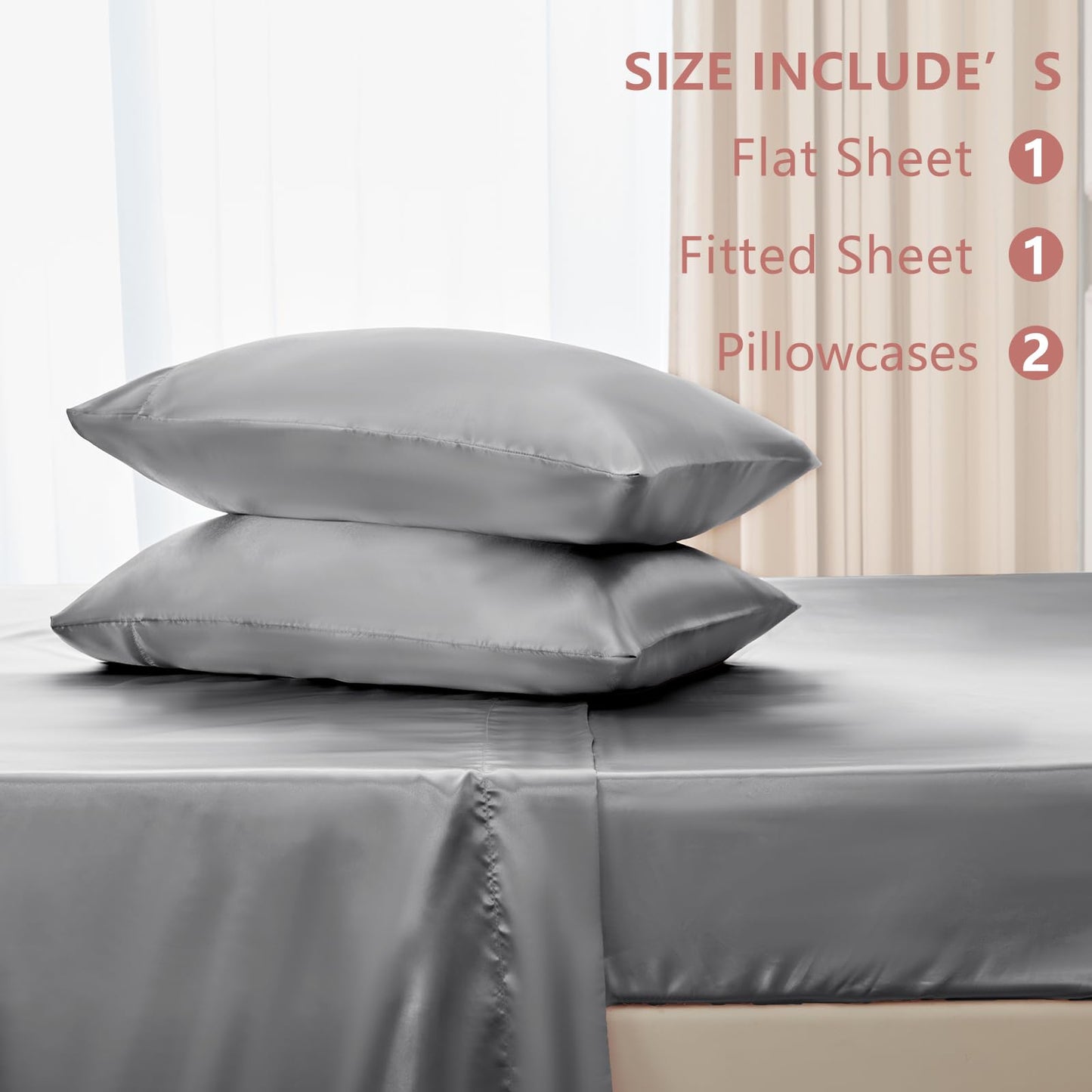 4 Piece Burgundy Bed Sheet Set with Silky Microfiber, 1 Deep Pocket Fitted Sheet