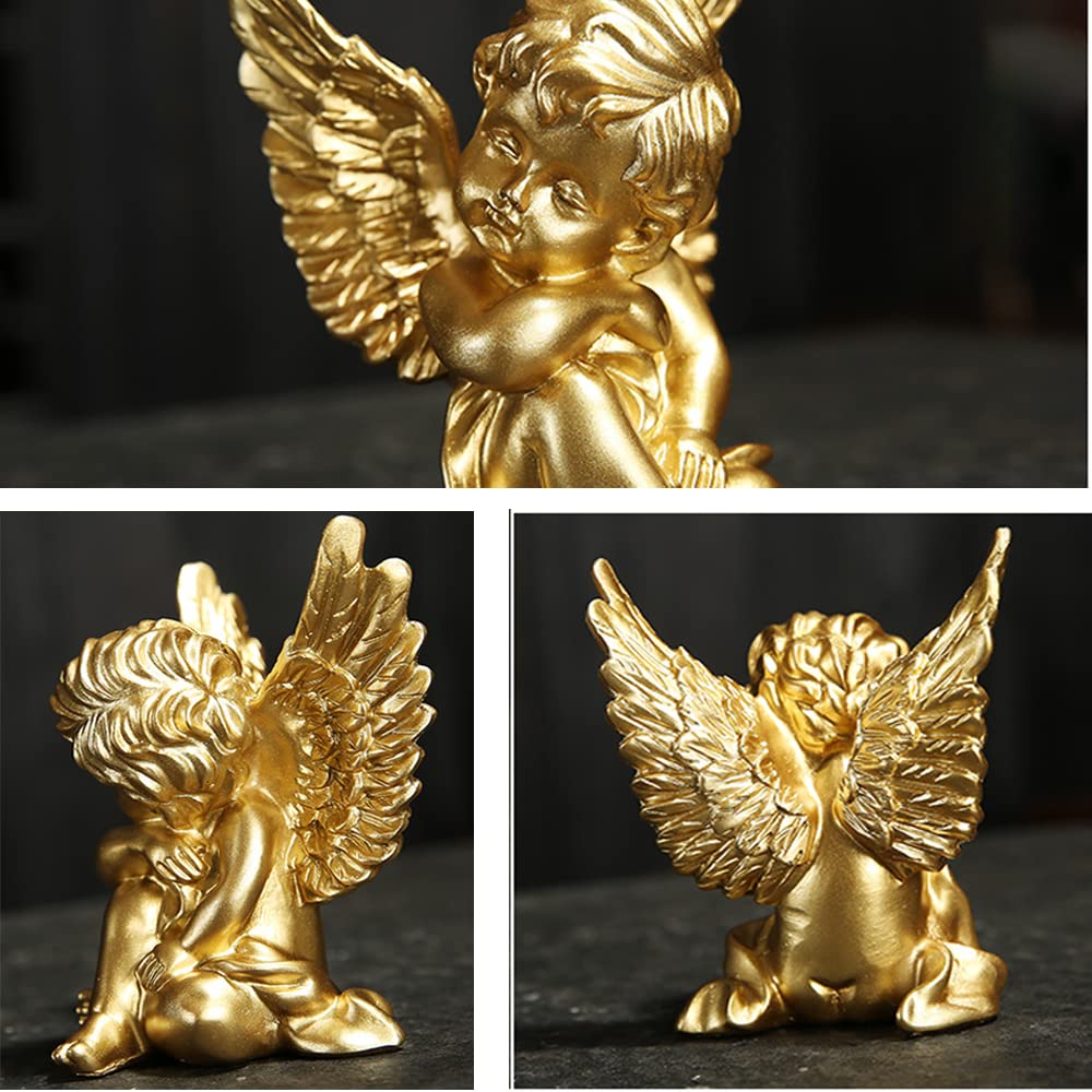 Baby Thinking Angel Statues and Figurines Cute Wings Cherubs (Gold)