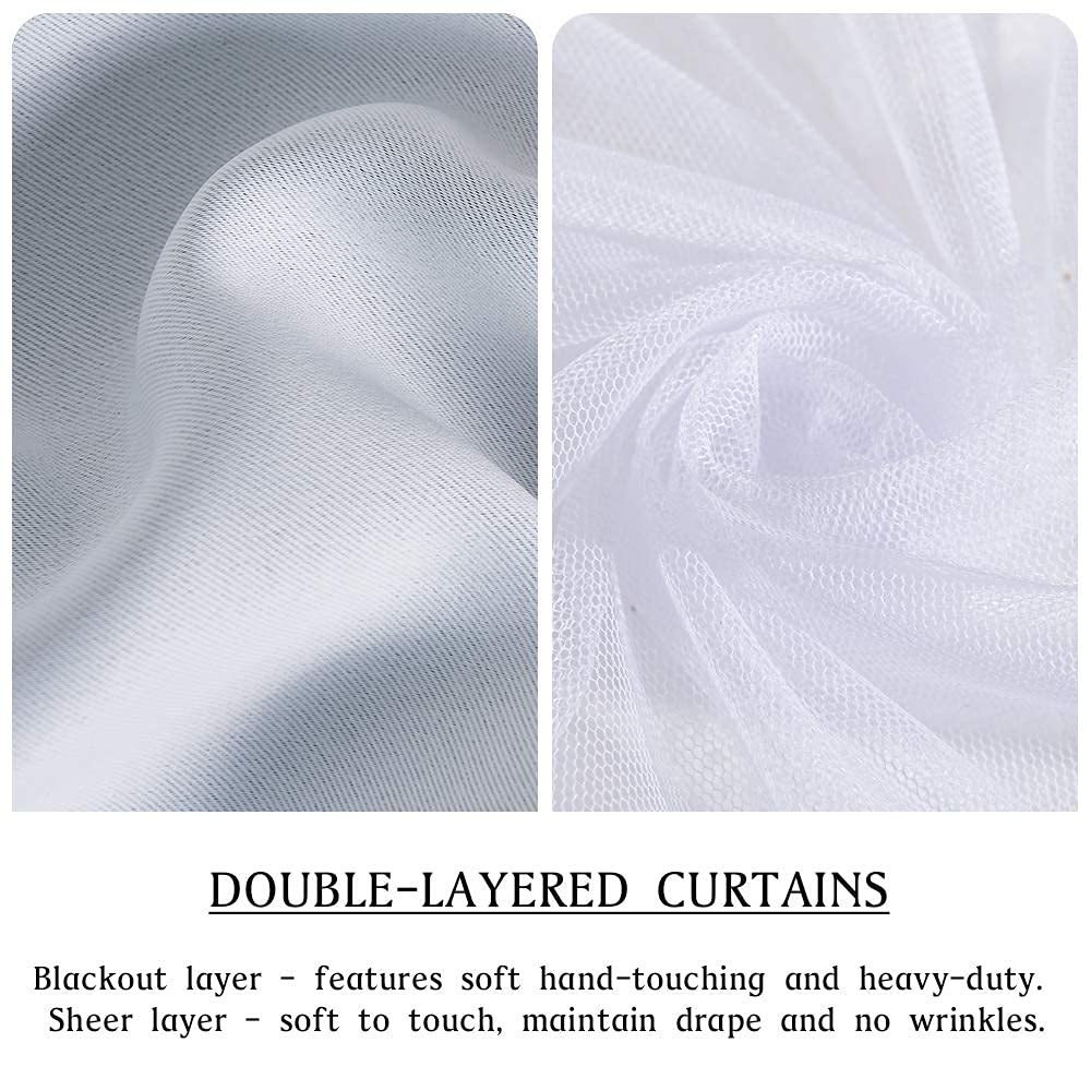 Double-Layered Curtains with Tie-Backs Sheer Drapes Light Blocking, 2 Pcs