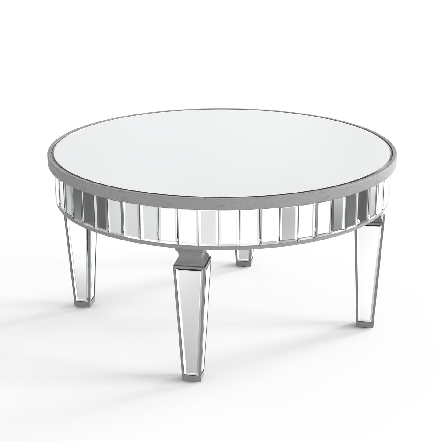 31.5'' Modern Round Coffee Table with Mirror Surface, Silver Accent Table