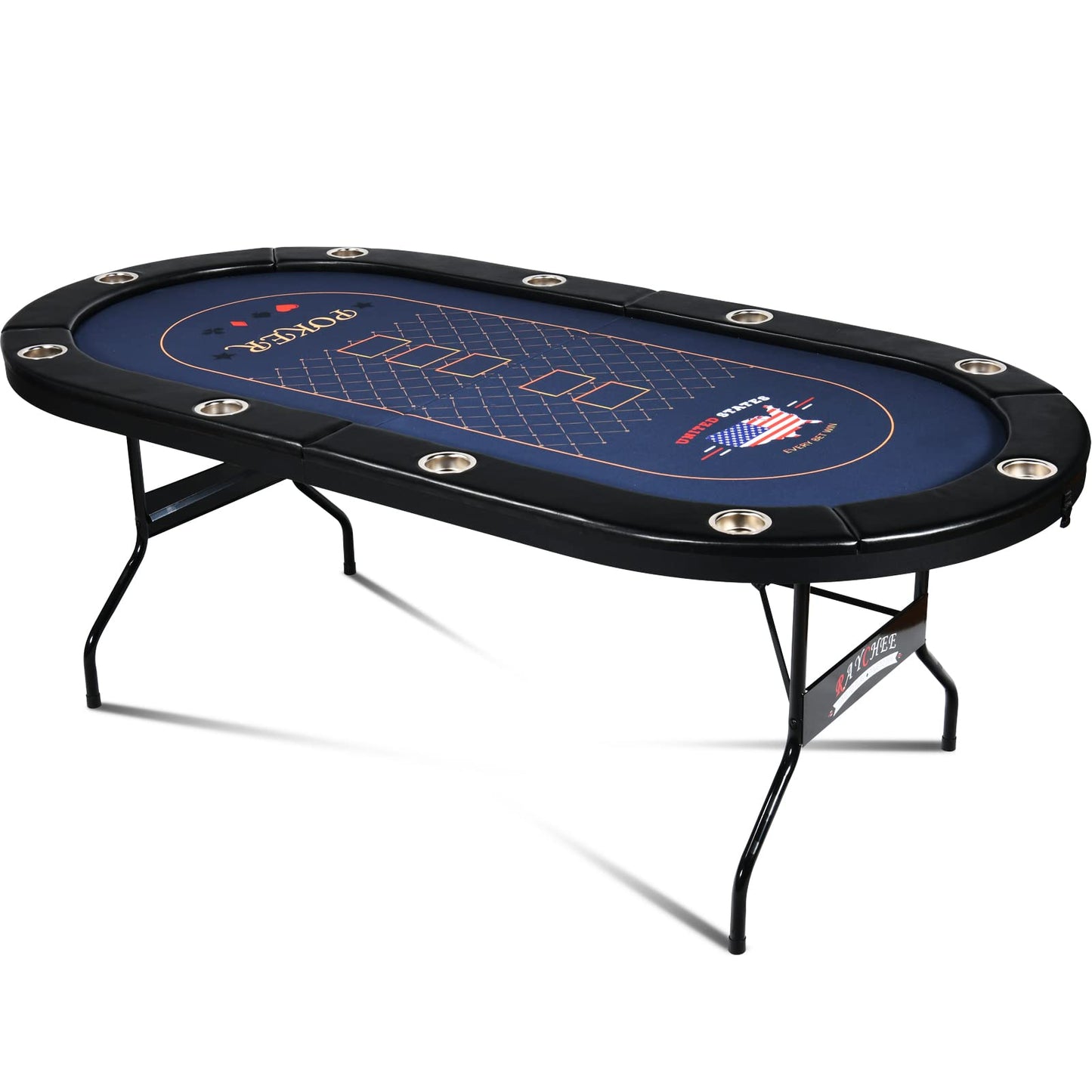 10 Player Poker Table Foldable, 86" Folding Texas Holdem Poker Table