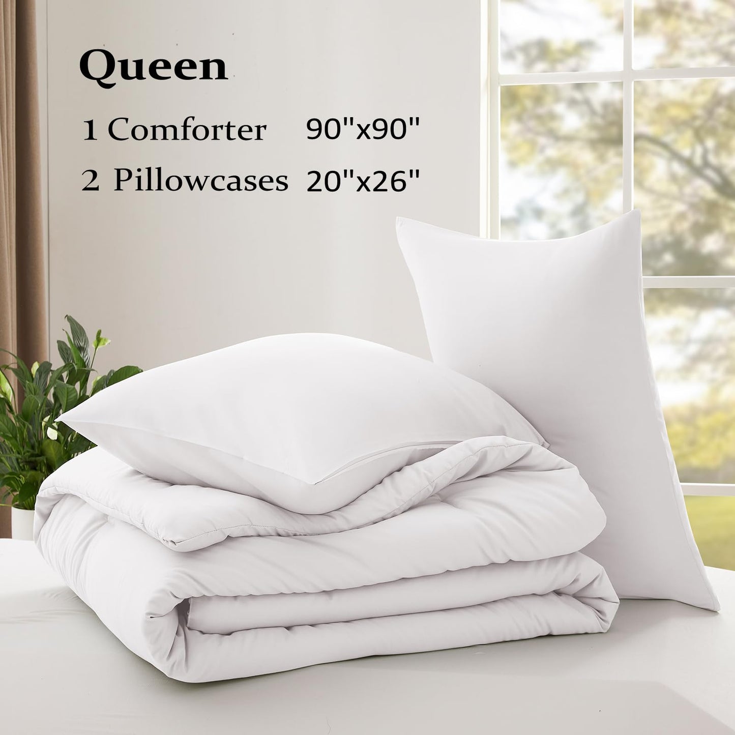 Lightweight Beige Comforter Set Queen Size, Fluffy Comforters