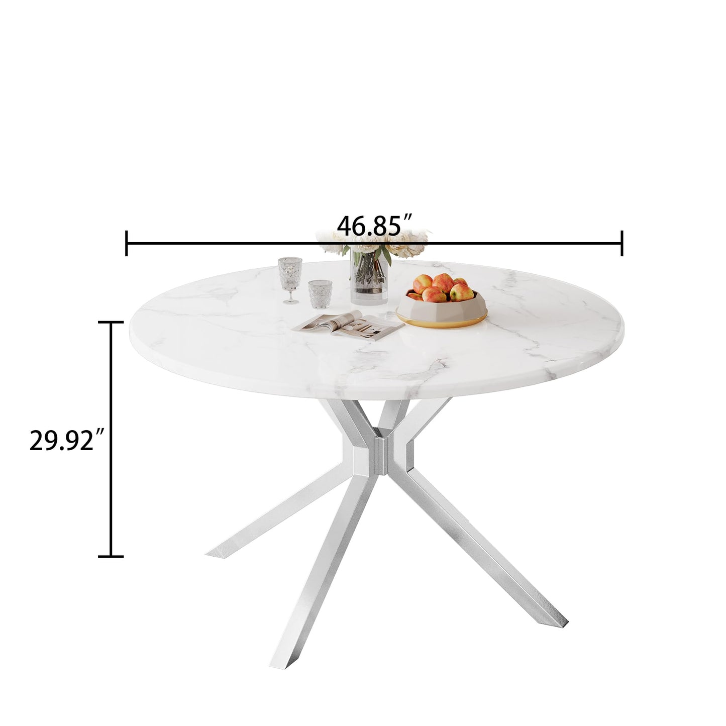 70 Inch White Marble Kitchen Table with Gold Mirrored Cabriole Legs