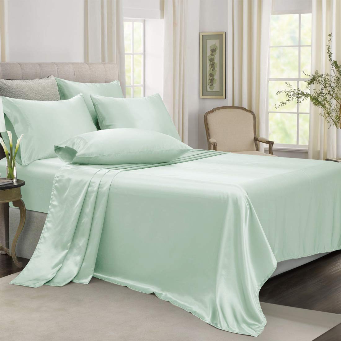 7pcs Satin Sheets Queen Size Bed Set Satin Sheet Set