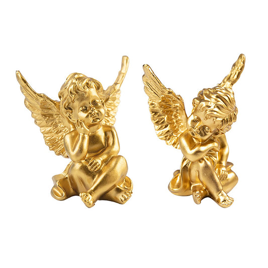 Baby Thinking Angel Statues and Figurines Cute Wings Cherubs (Gold)