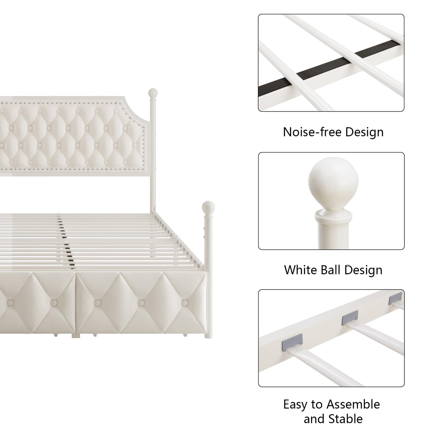 Upholstered Canopy Bed Frame with 2 Drawer and Button Tufted Headboard