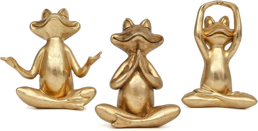 Gold Frog Figurines Yoga Decor 3.7'' Set of 3 –Frog Yoga Statues for Modern Living Room