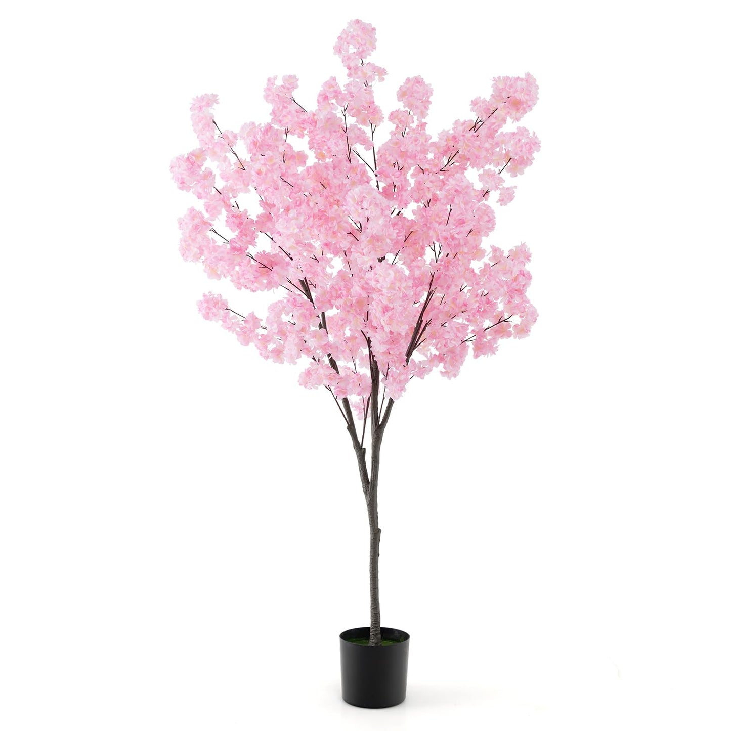 6.5FT Artificial Cherry Blossom Tree, 2 Pack Pink  Blooming Tree in Cement Pot