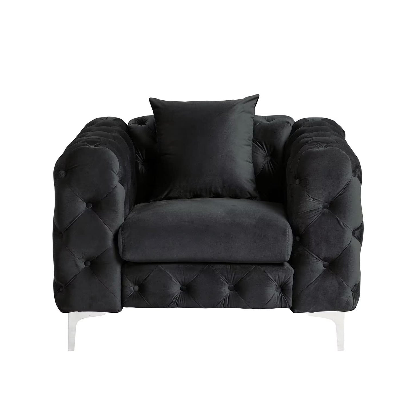 Velvet Couch Black Sofa Upholstered Modern Contemporary Sofa with Deep Button Tufting