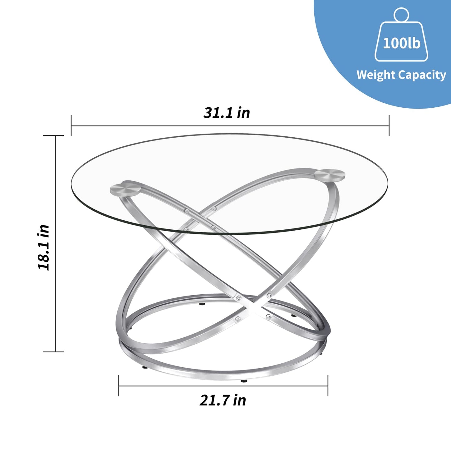 Glass Coffee Tables for Living Room, Chrome Finish (Silver)