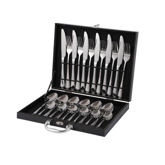 24pcs Silver Colored Stainless Steel Premium Sturdy Flatware Tableware Cutlery Set