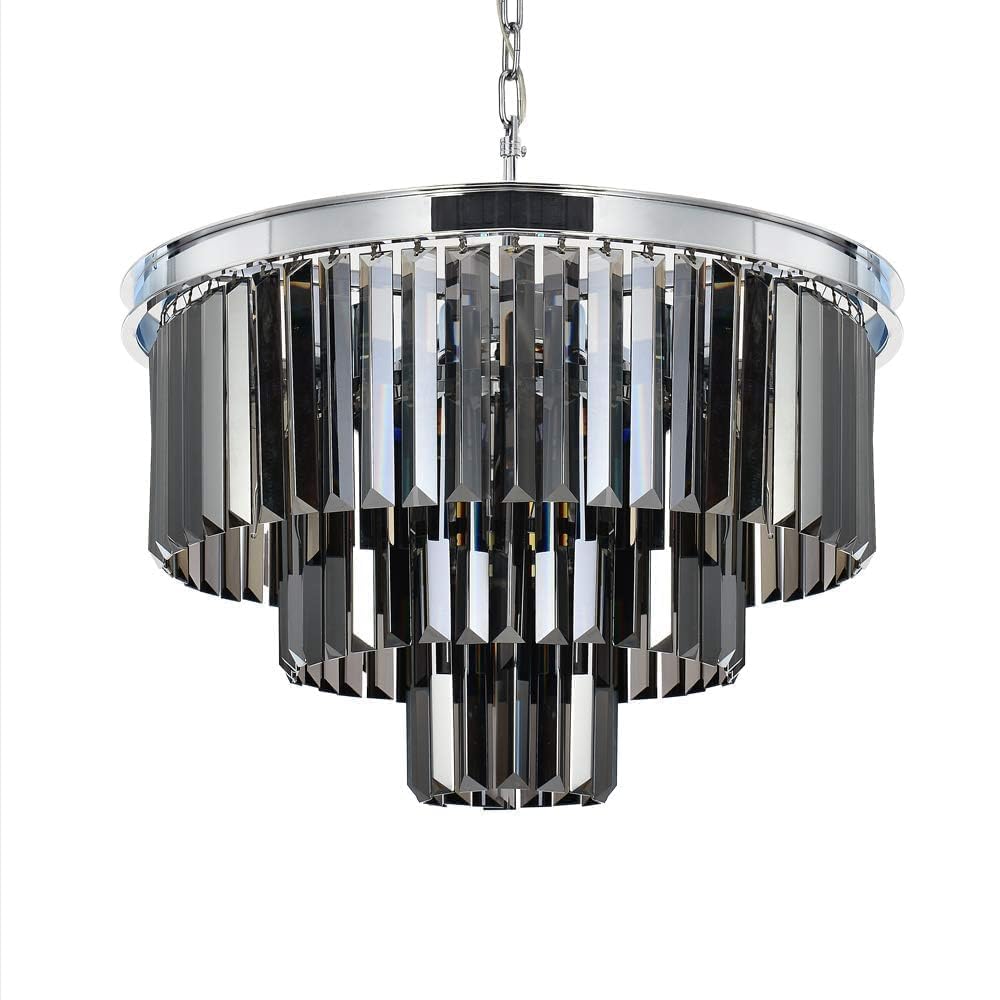 Luxury Smoke Crystal Chrome Chandelier, 8 Lights Pendant