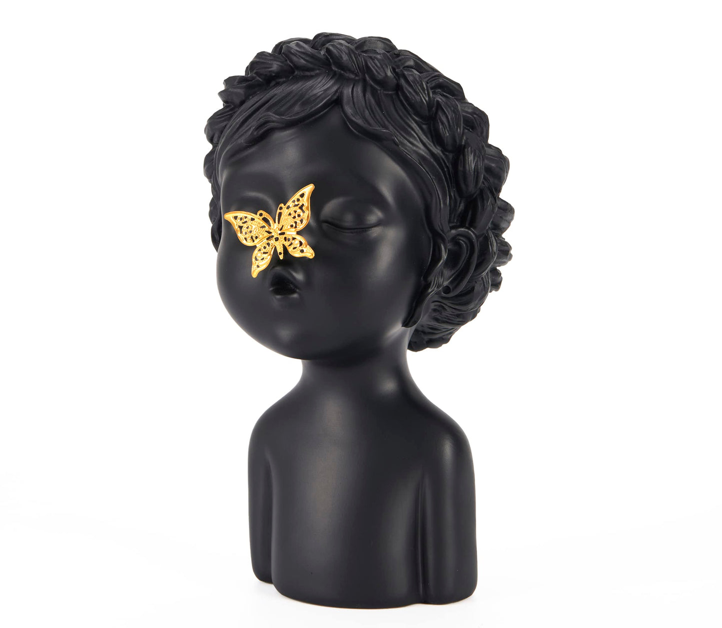 Butterfly Girl Statue Table Decor, Black and Gold Accent Decoration