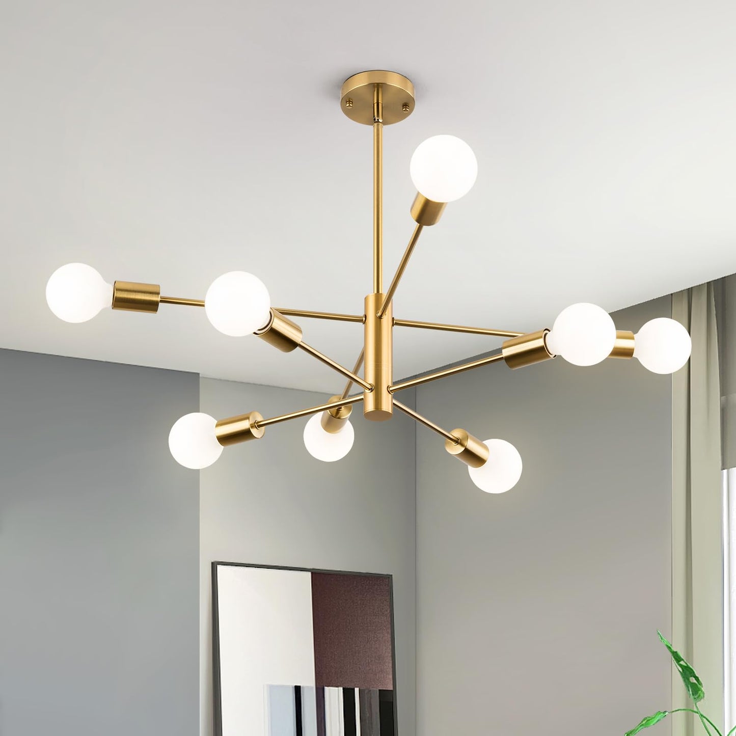 6-Light Modern Sputnik Chandelier, Mid Century Chandelier Pendant