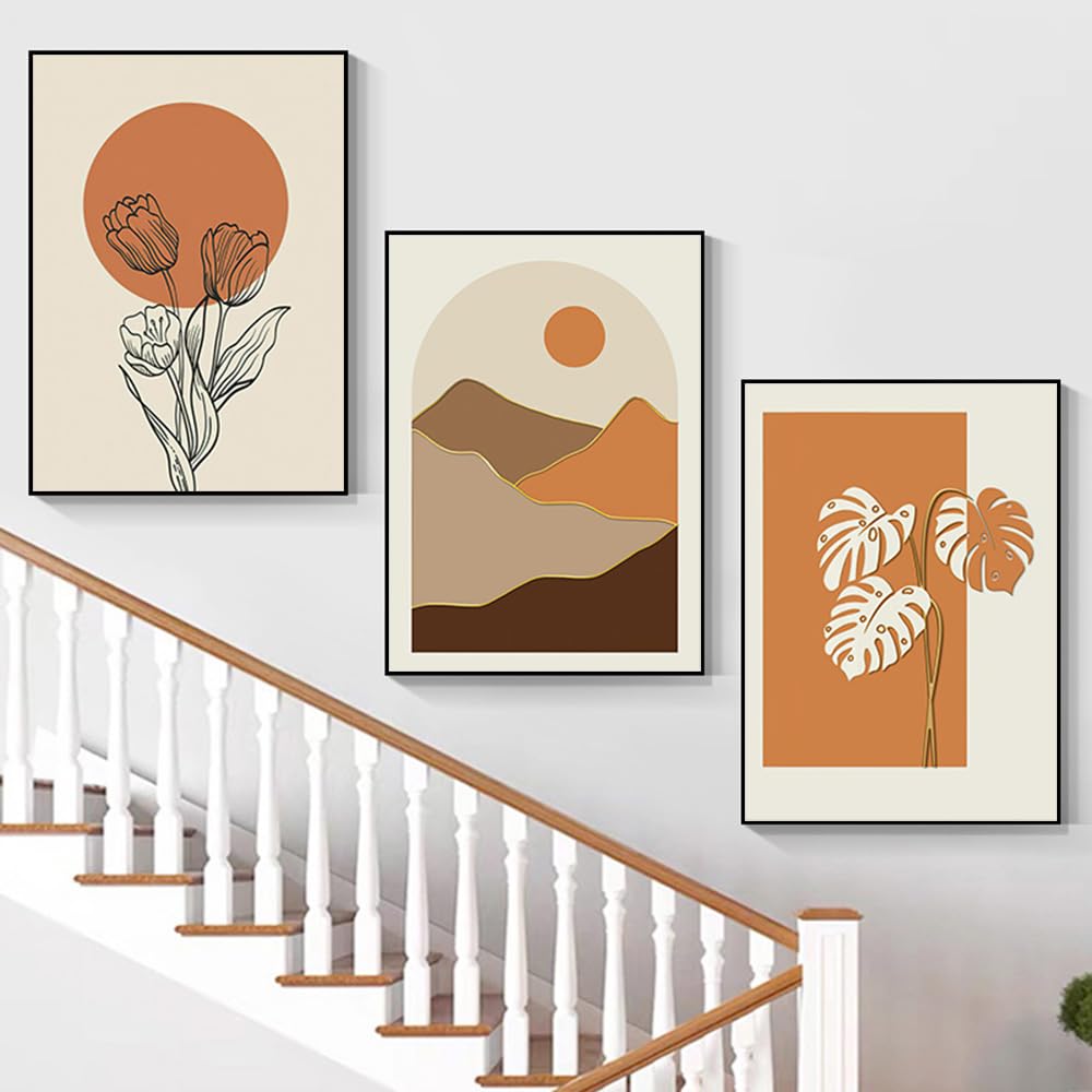 Orange Canvas Wall Art Minimalist Abstract Mid-Century Modern Boho