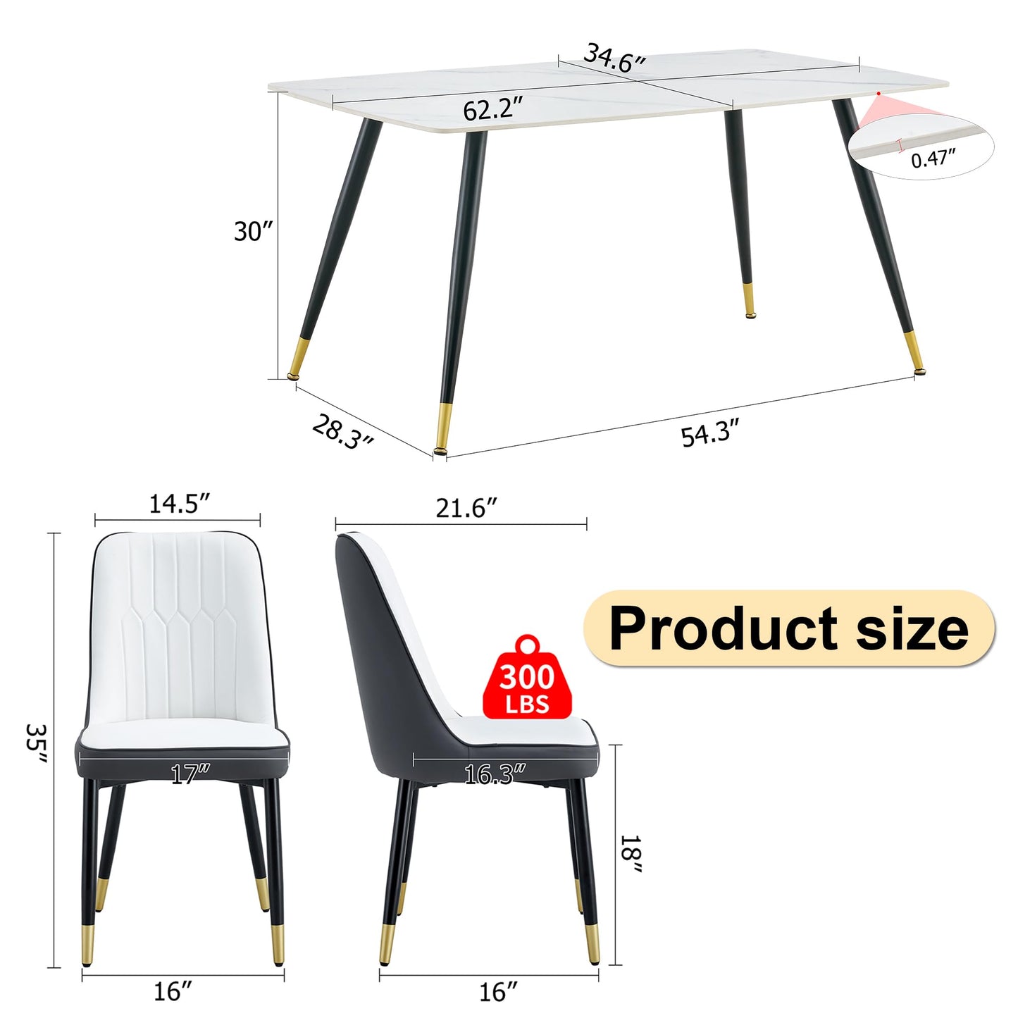 Dining Room Table Set for 4,Sintered Stone Kitchen Table Top and Modern Chairs