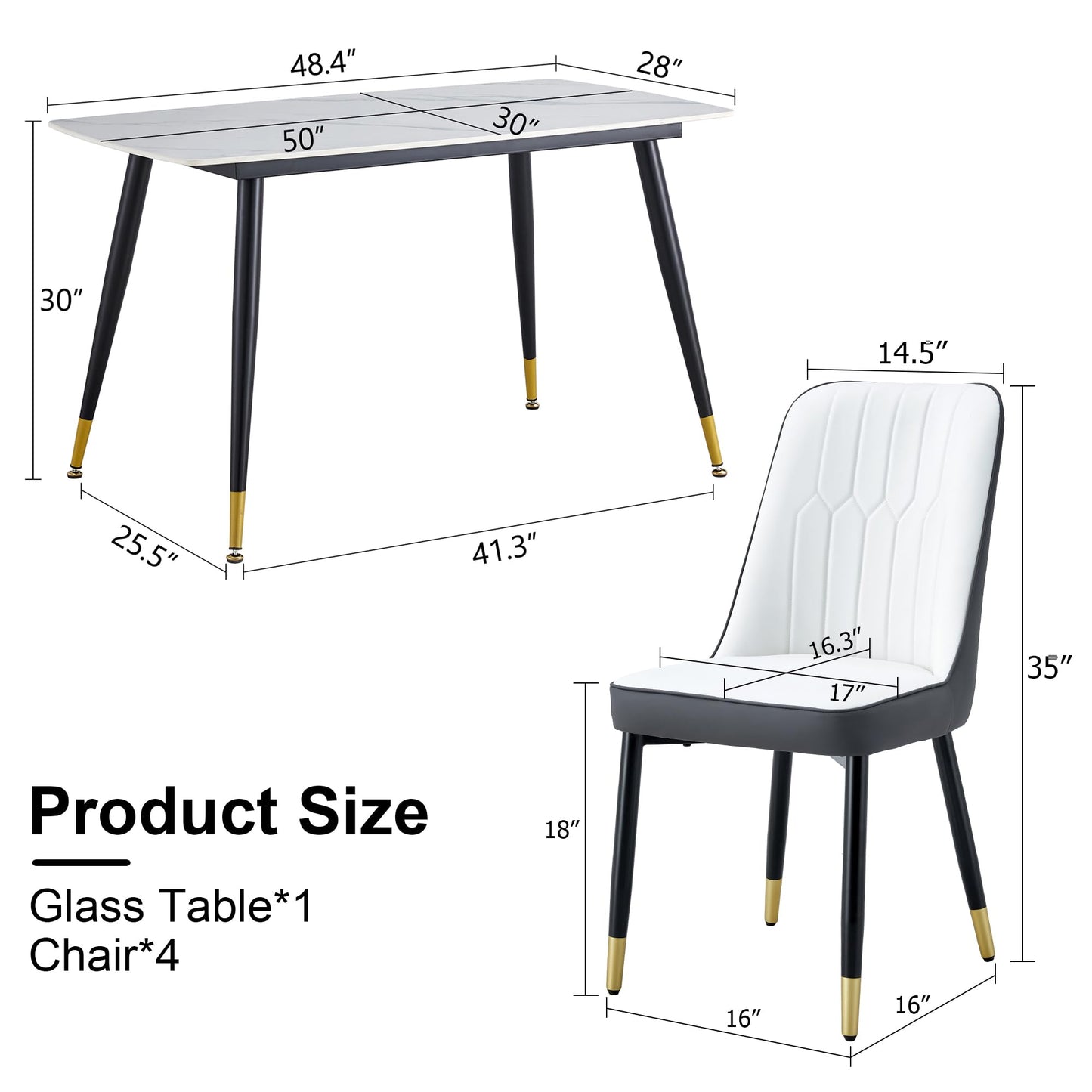 Dining Room Table Set for 4,Sintered Stone Kitchen Table Top and Modern Chairs