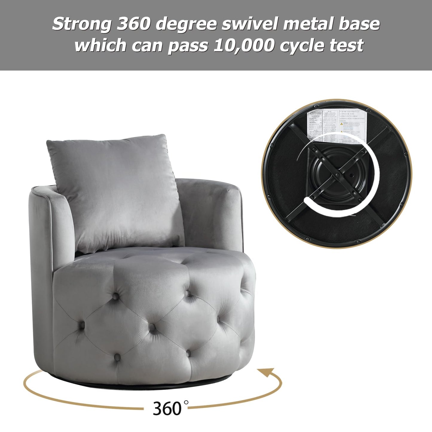 Swivel Barrel Chair with Velvet Fabric with Plump Pillow