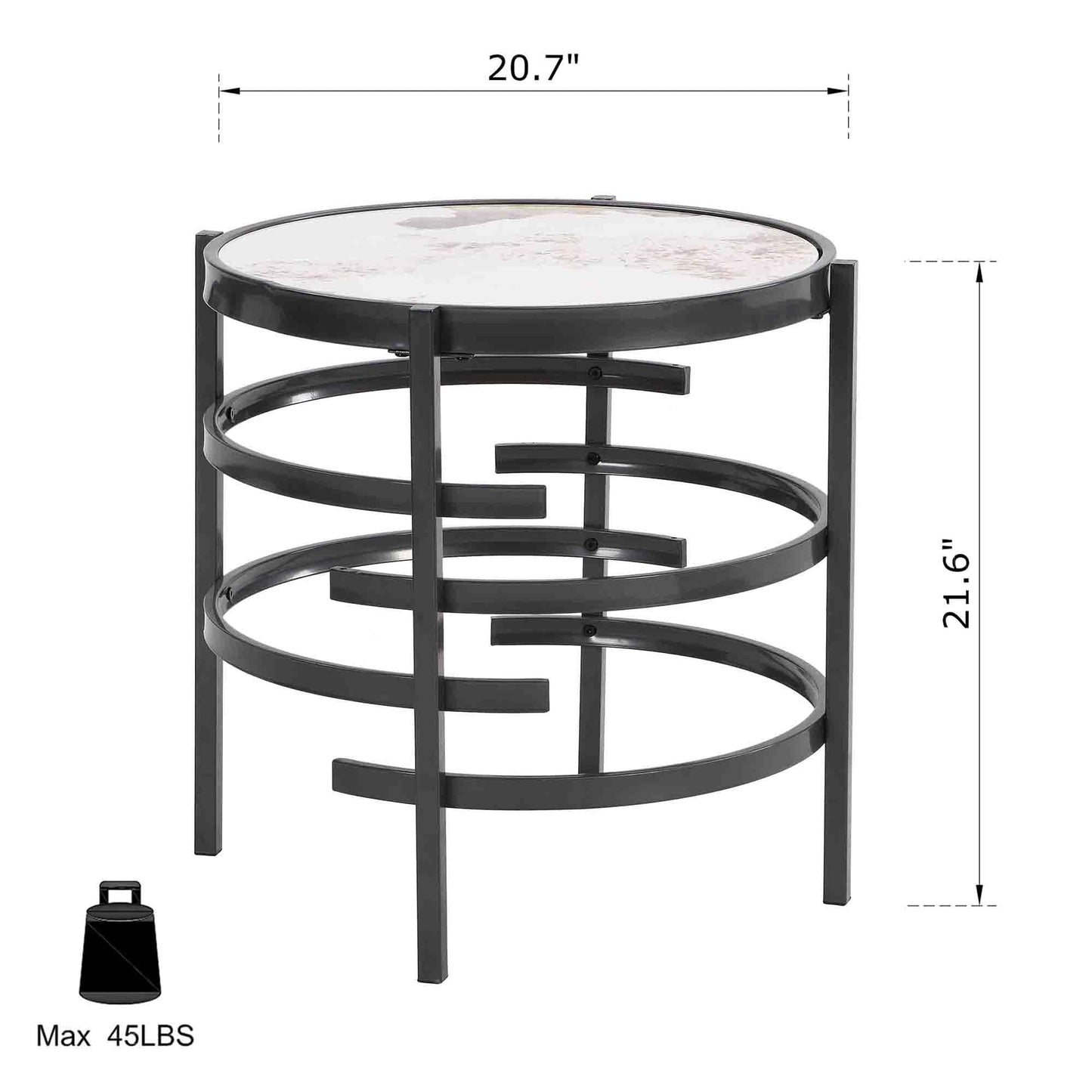 Coffee Table, Marble Stone Silver Living Room Table Modern Round