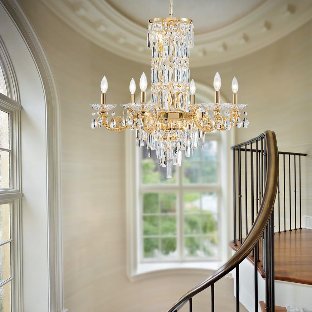 Gold Crystal Contemporary Chandelier, 2-Tier for High Ceiling