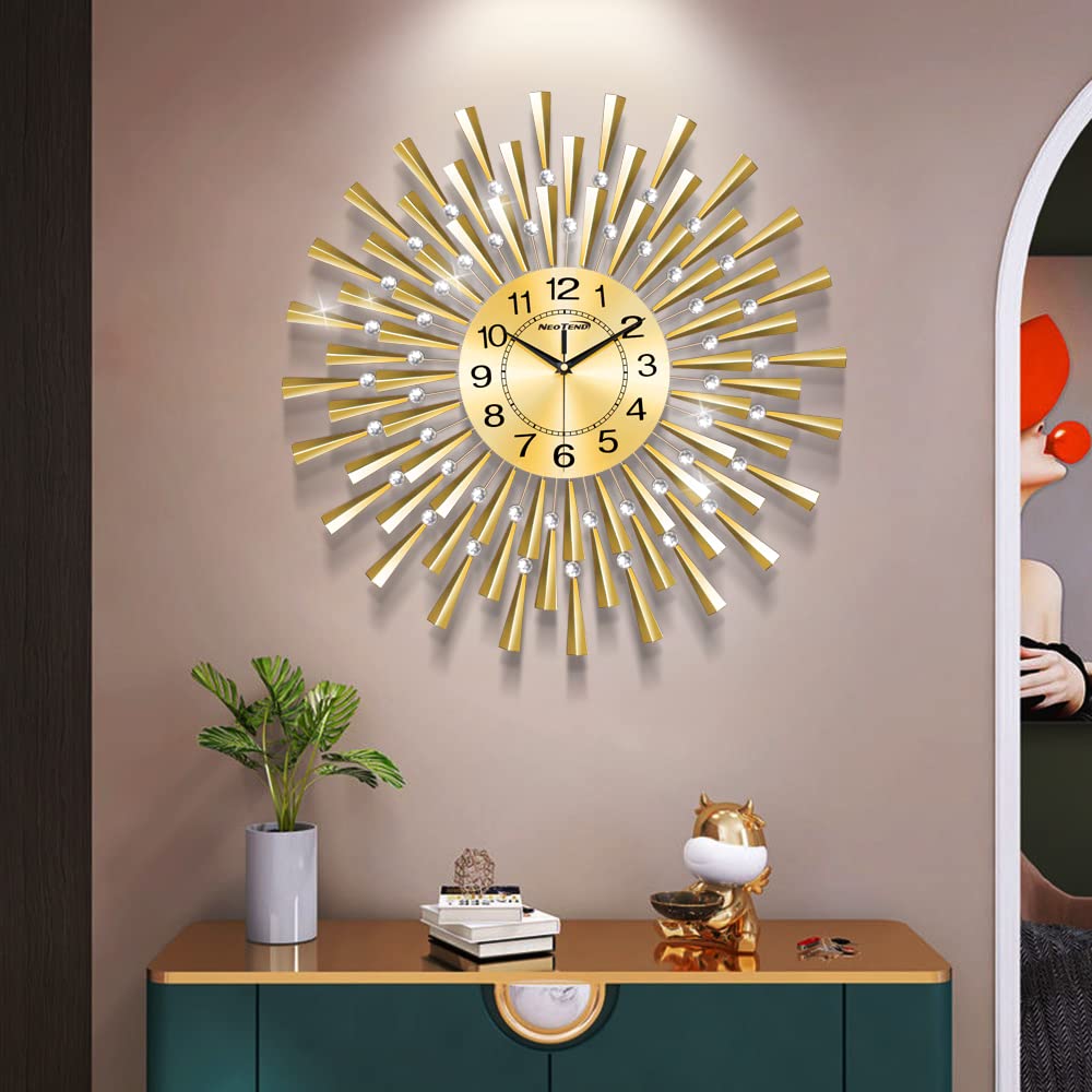 Large Wall Clock for Living Room Decor - Silent Battery Operated