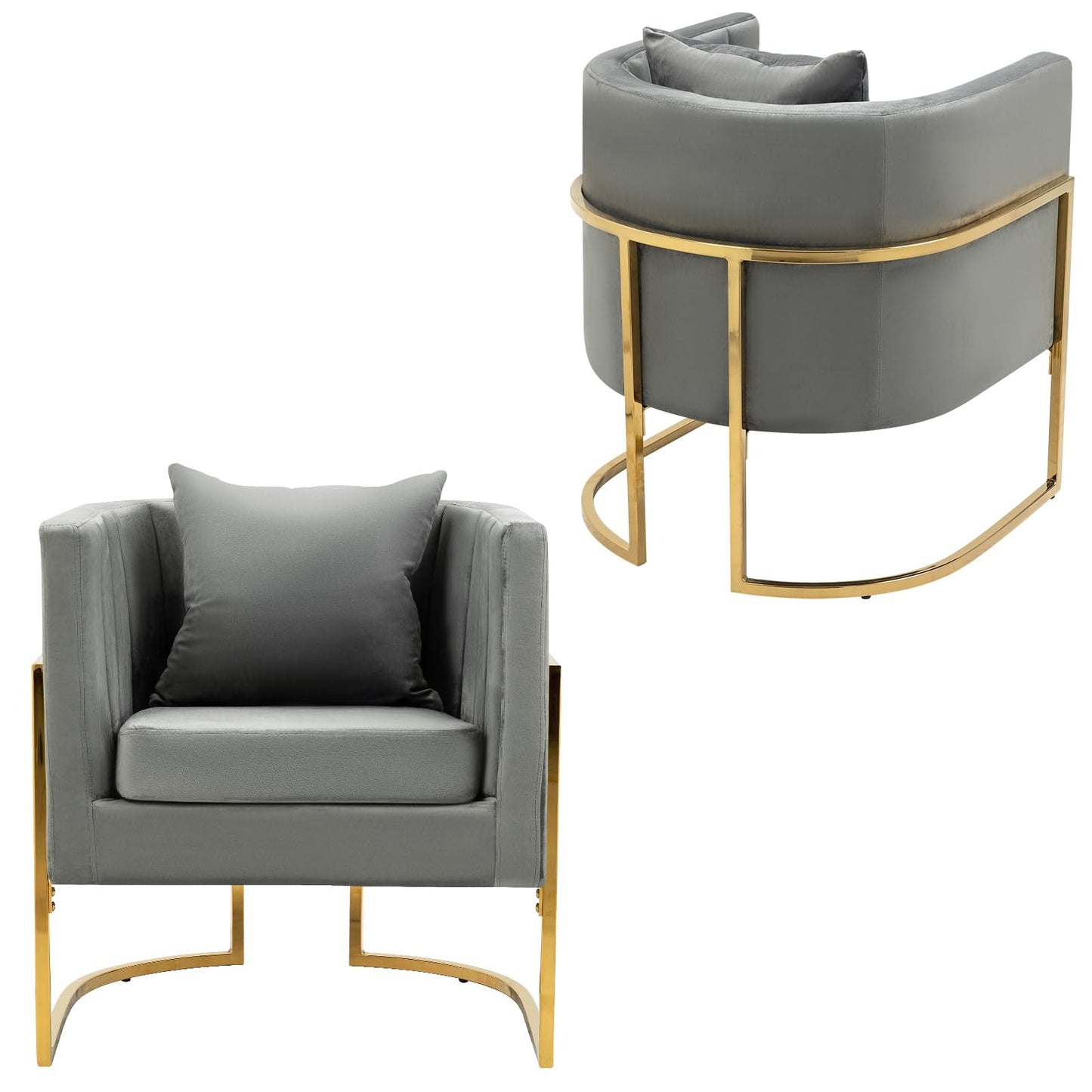 Velvet Modern Accent Chairs Set of 2, Upholstered Barrel Armchair