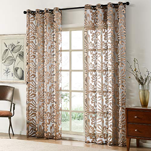 Floral Voile Sheer Curtains 84 Inches Long - Window Treatments 2 Panels