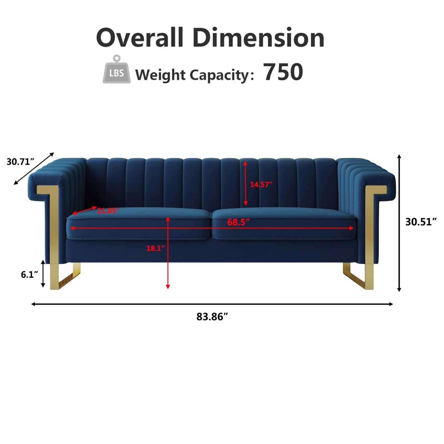 83" Chesterfield Button Tufted Sofa Velvet Upholstered Couch 3 Seat