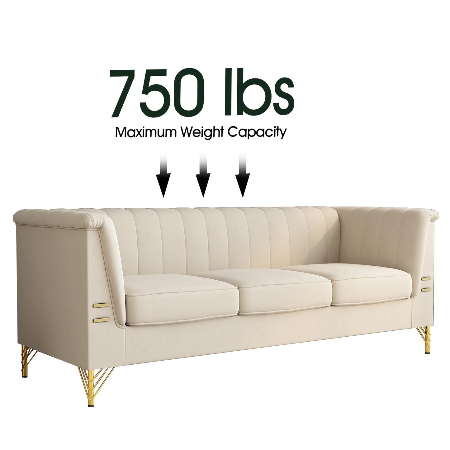 83" Chesterfield Button Tufted Sofa Velvet Upholstered Couch 3 Seat