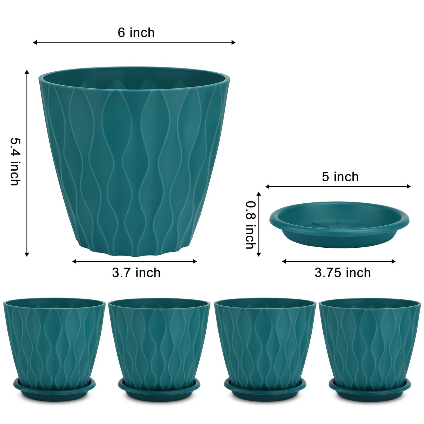 6 inch Plant Pots, 5 Pack Flower Pots Outdoor Indoor, Planters with Drainage Hole