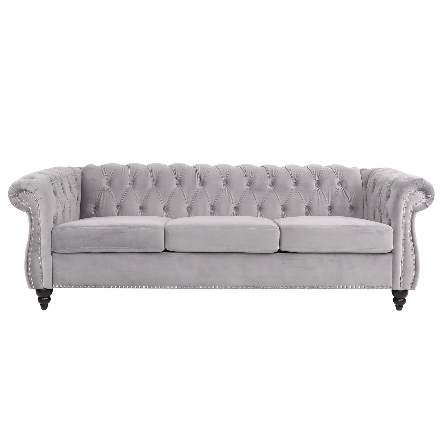 Velvet Chesterfield Sofa, 84 inch Modern Tufted 3 Seater Couch