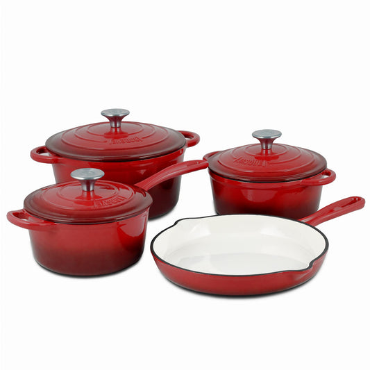 Enameled Cast Iron Cookware Set (Rouge Red), 7-Piece Set, Nonstick