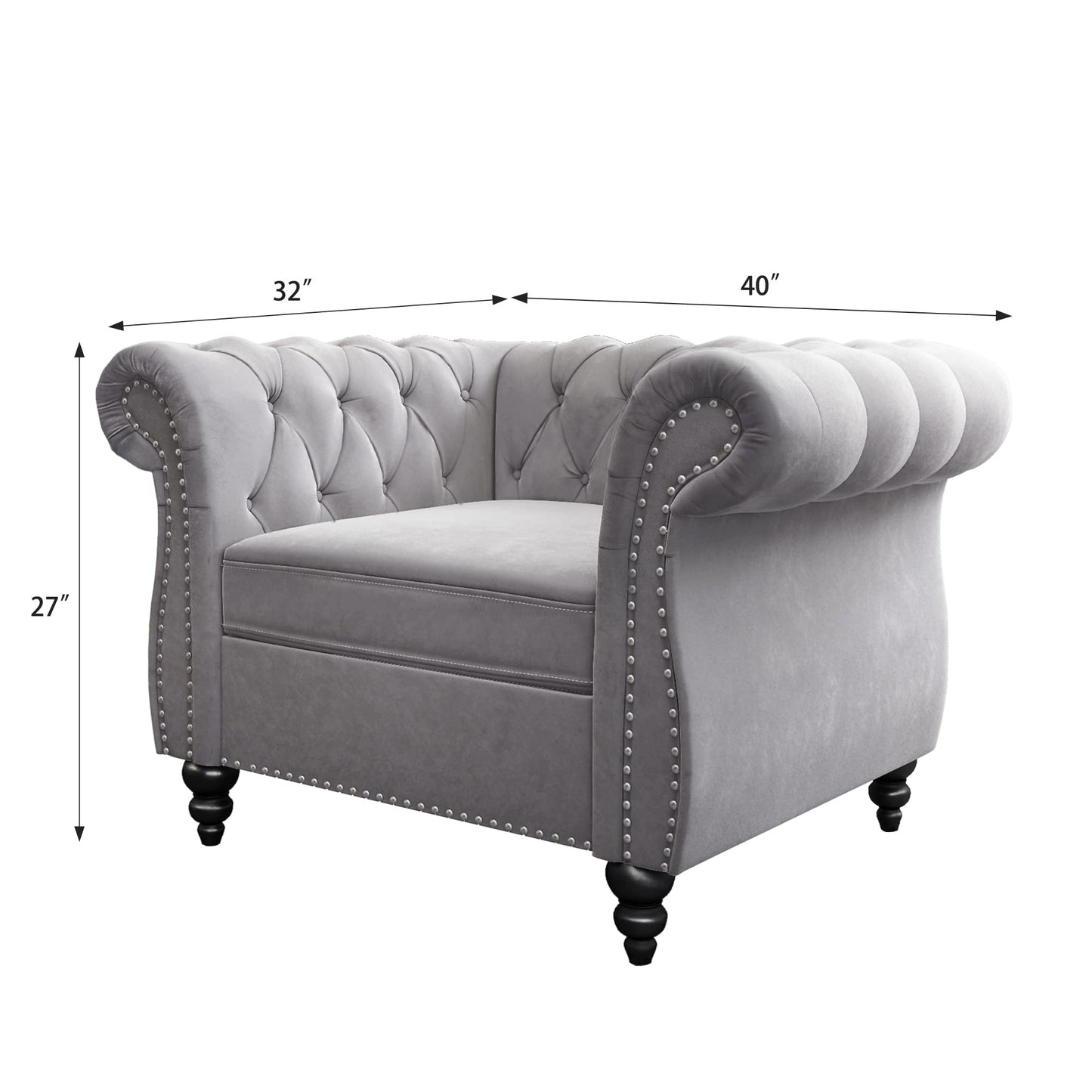 Chesterfield Velvet Modern Tufted Couch 3 Seater with Rolled Arms and Nailhead